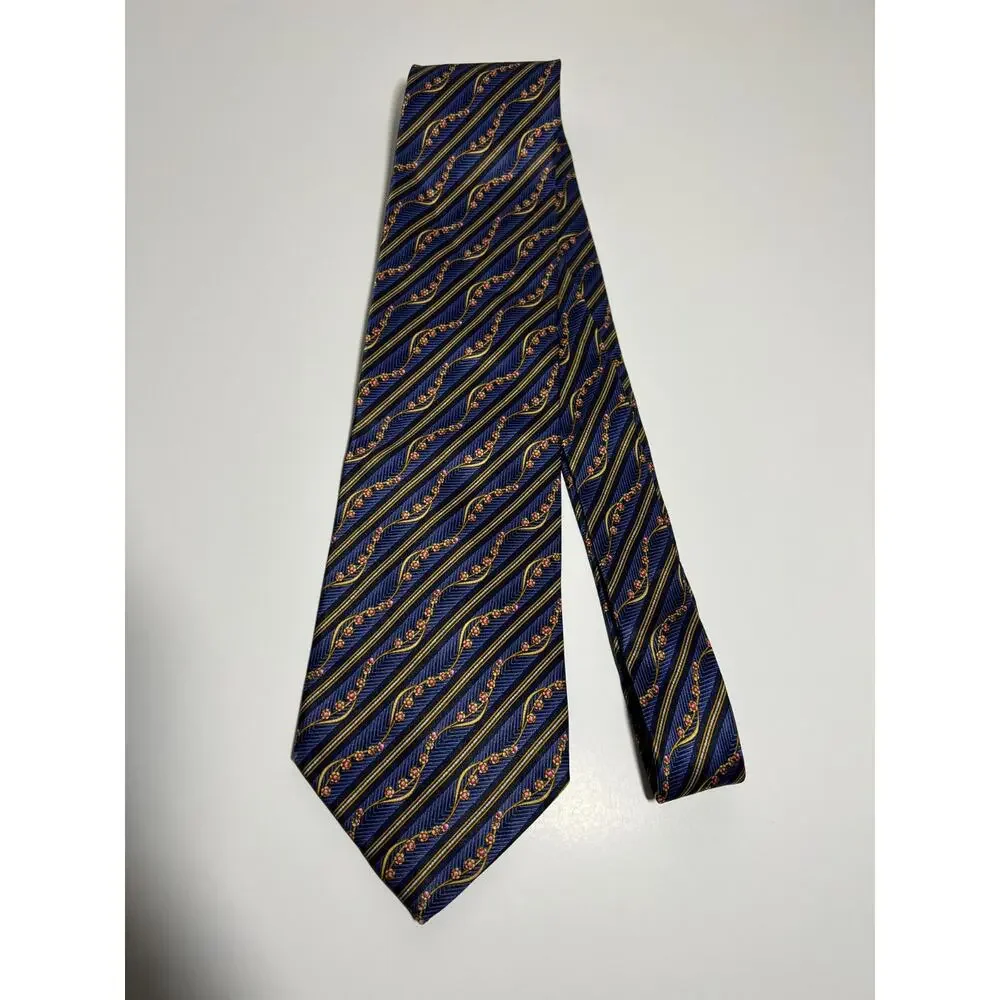 Faberge EUC Blue Flower Egg Print 100% Silk Tie 58